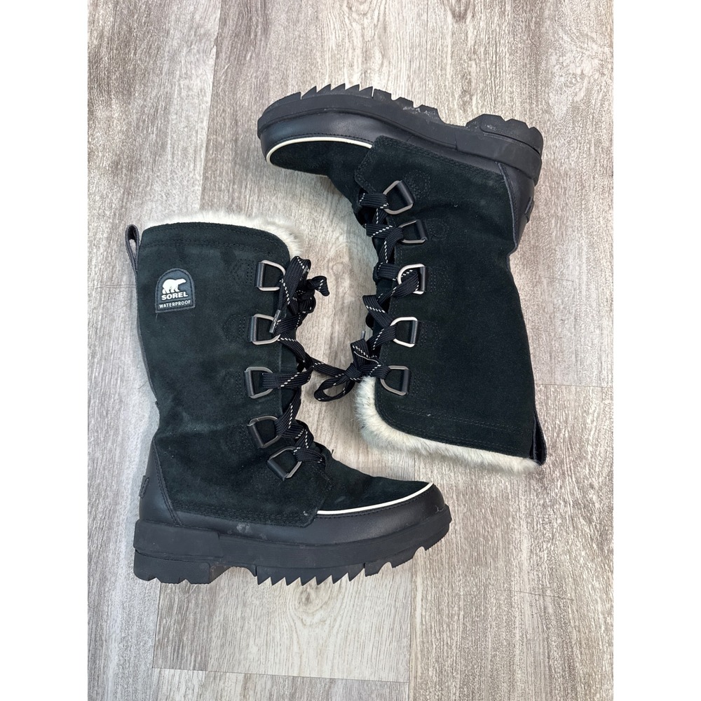 Sorel Torino II Tall Boots Waterproof Black Suede Faux Fur Womens Size 7